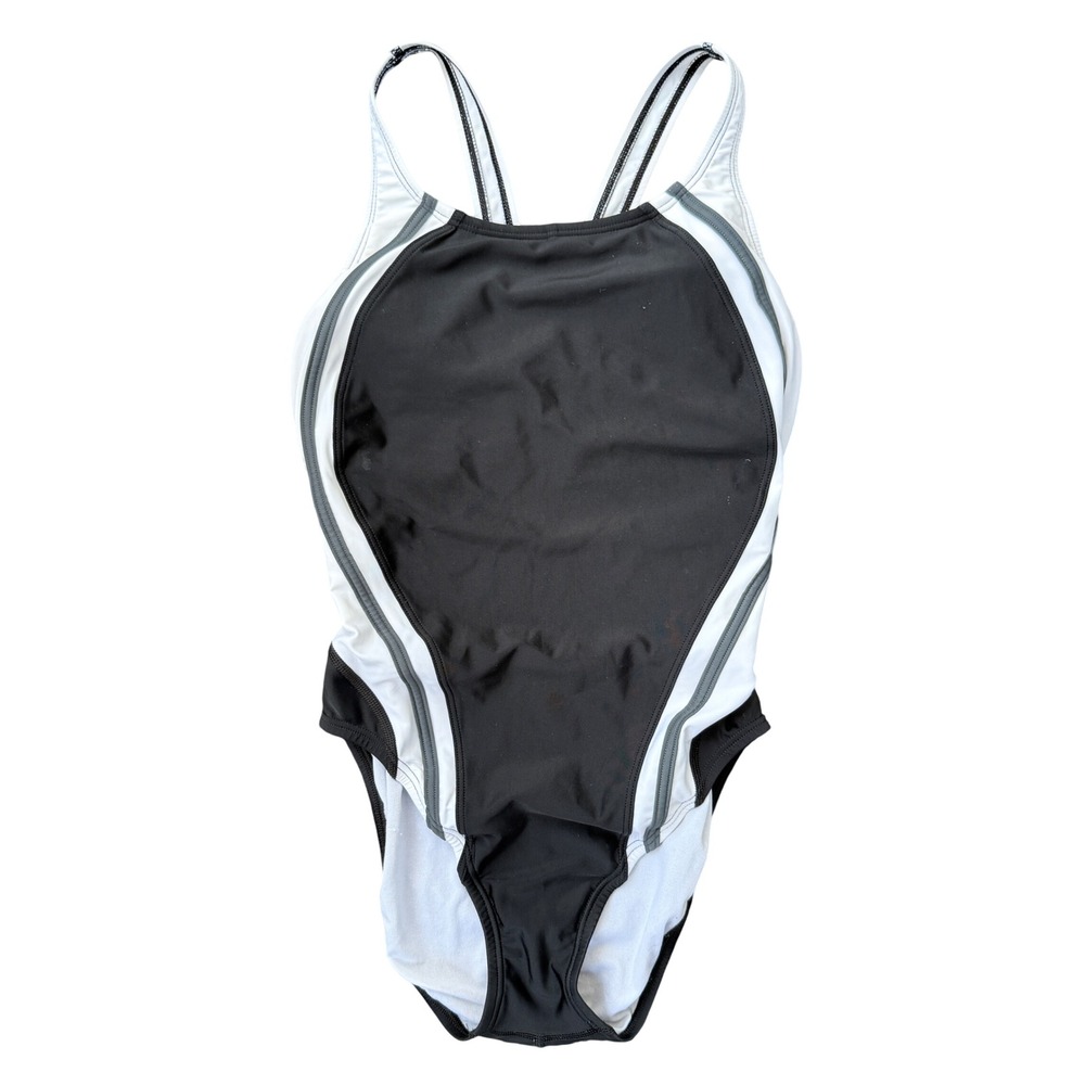 Vintage Speedo PowerFlex Swimsuit One Piece Athletic Training Black White Size 8